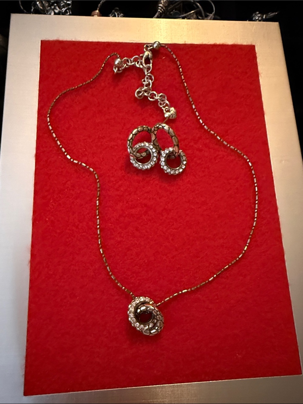 Brighton “Pebble Pavé” Gunmetal Necklace & Matching Earrings Set